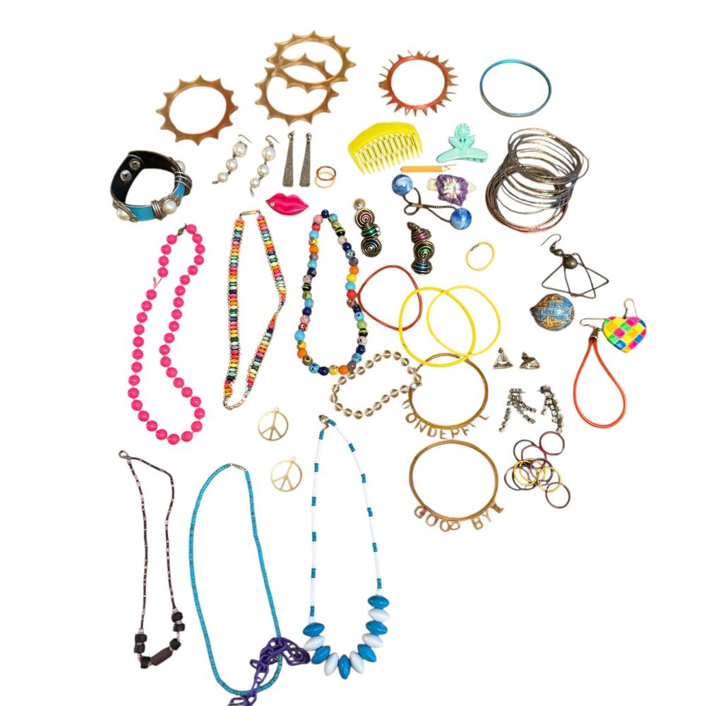 Vintage Lot of 1980's Jewelry Jelly Bracelets, Beaded Necklaces Dangle Earrings
